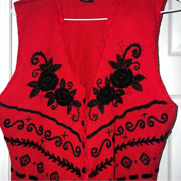 Red and Black Embroidered Vest - Picture 2 of 4